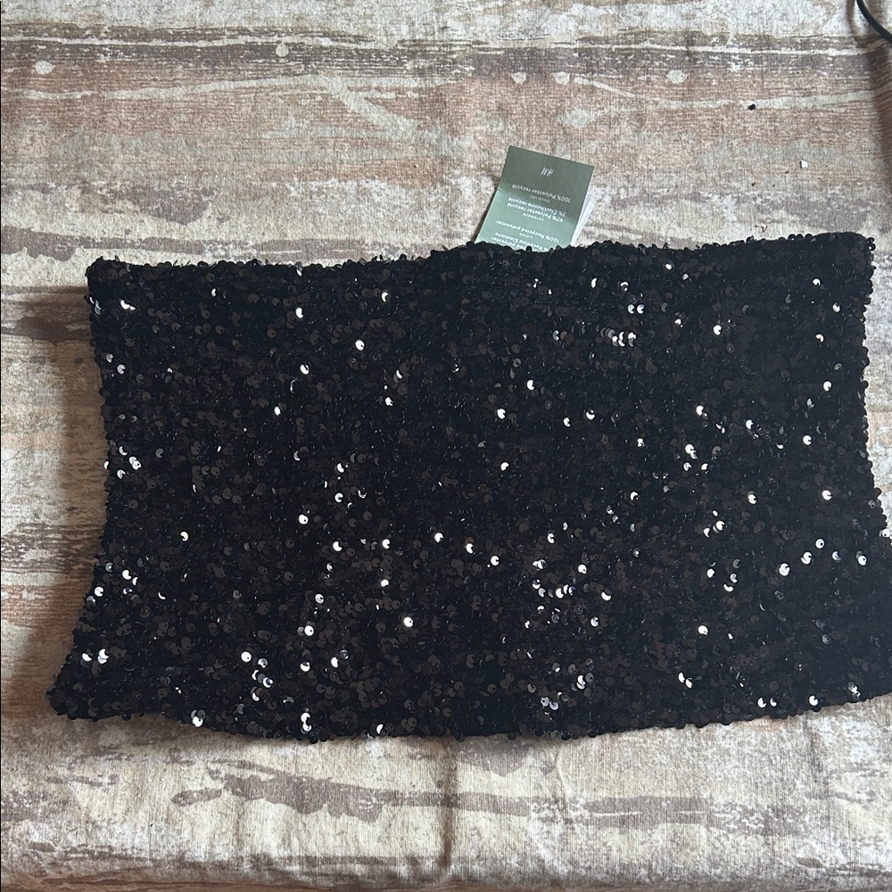 NWT H&M Sparkling Black Sequin Bandeau Top Size Large